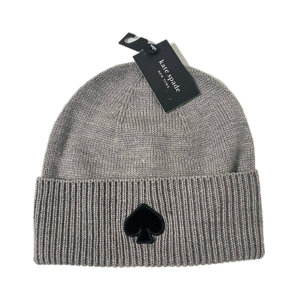 NWT Kate Spade Flocked Spade Knit Beanie Hat Gray Preppy Warm One Size